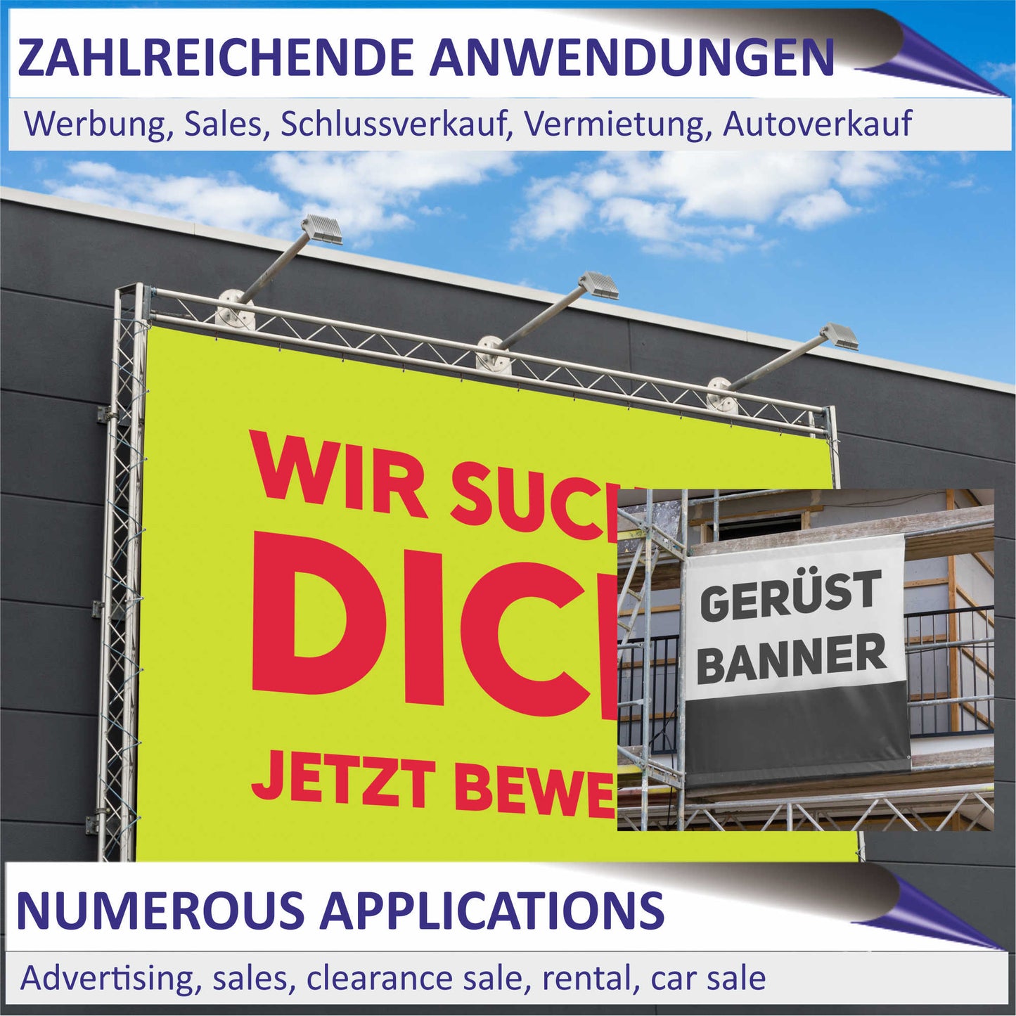 Werbeplane - Gerüstplane - p16 - Hot Dogs - NEU - Plane für Baustelle- Garten- Zaun oder Veranstaltung