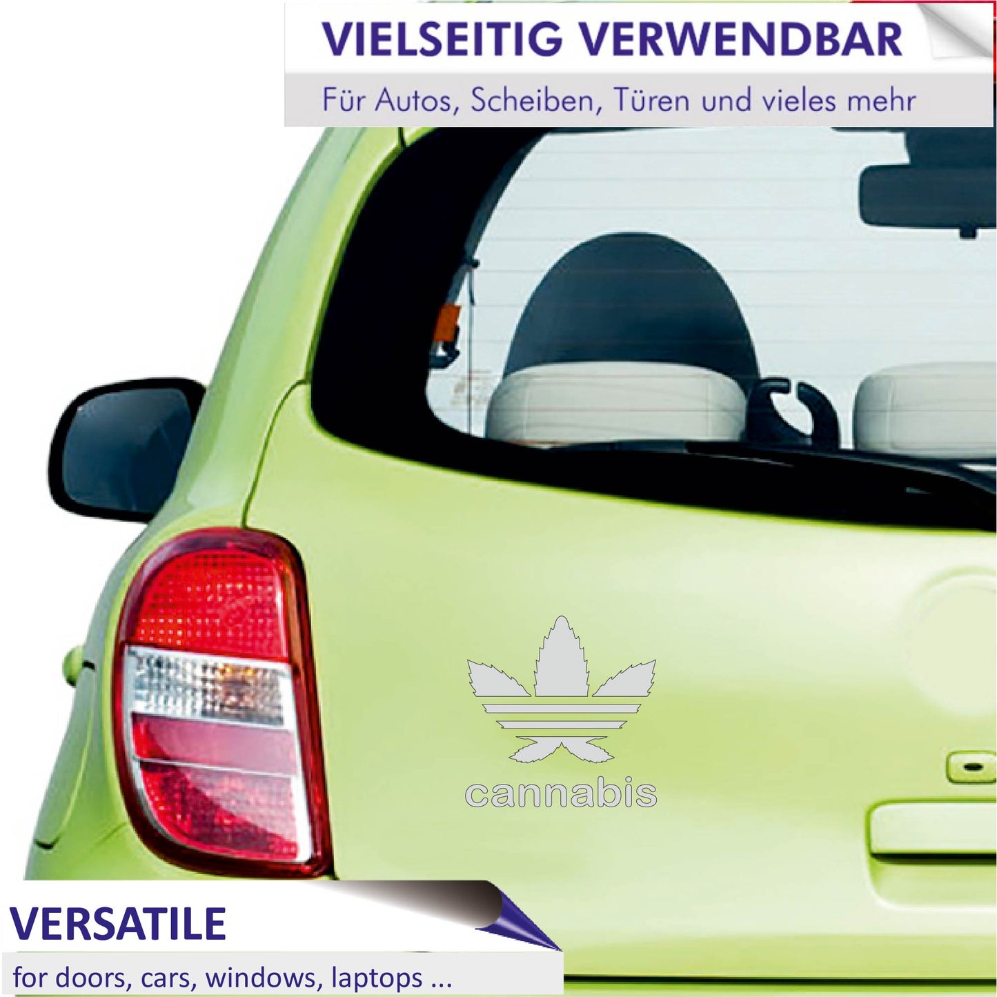 Autoaufkleber - Cannabis Hanfblatt Schrift - 120x120 mm