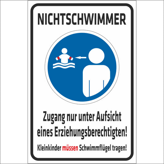 Schild - Verbotsschild -Nichtschwimmer - Zugang nur unter Aufsicht eines Erziehungsberechtigten