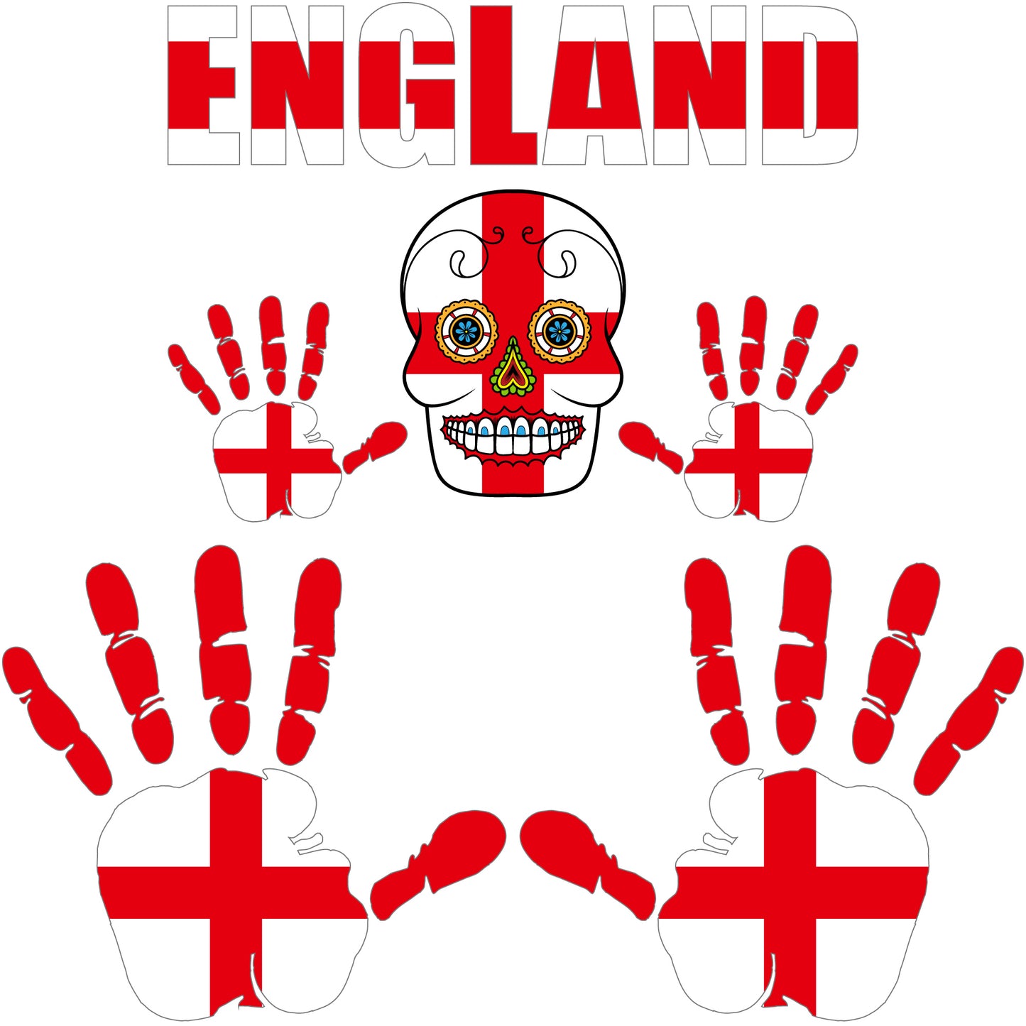 Aufkleber - England - Fahne - Set - Skull - Hand - Schriftzug - 6-teilig