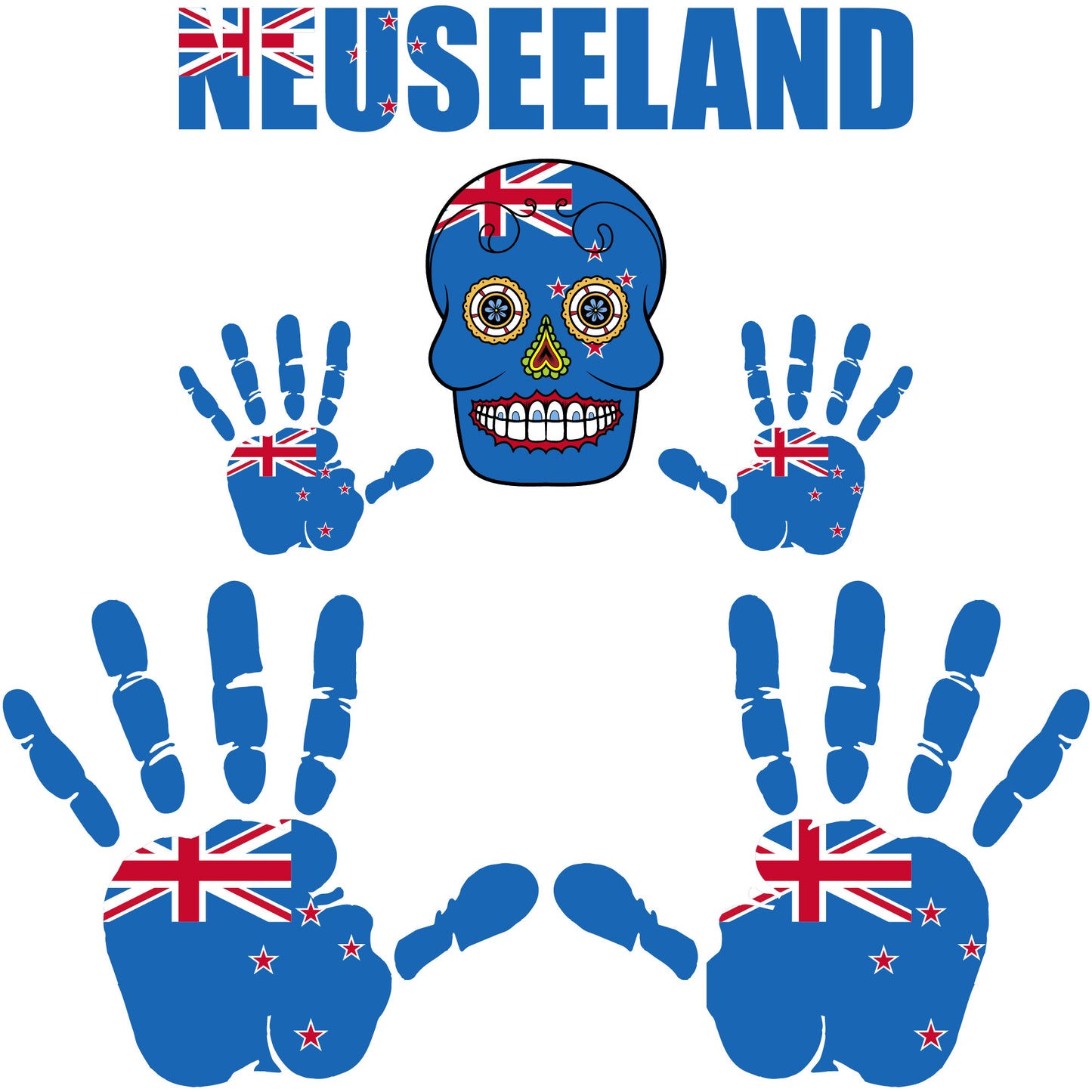 Aufkleber - Neuseeland - Fahne - Set - Skull - Hand - Schriftzug - 6-teilig