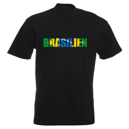 INDIGOS UG - T-Shirt Herren - Brasilien - Schriftzug - Fussball